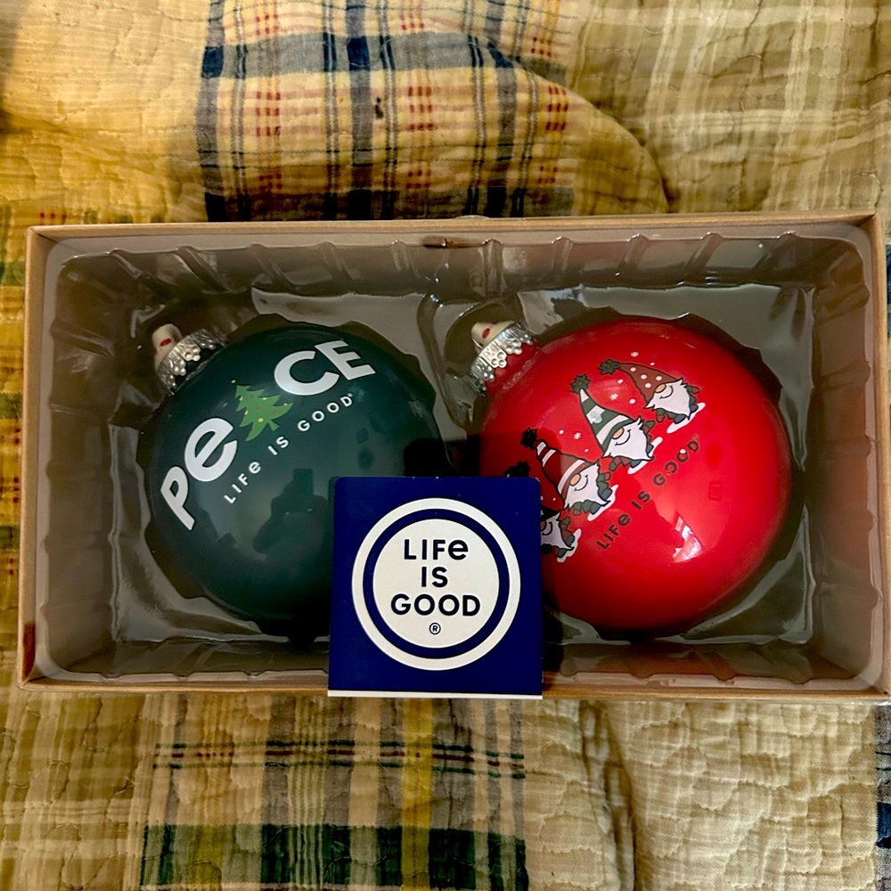 Life Is Good Christmas ornaments, set of 2 NIB